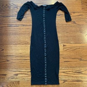 FASHIONNOVA | Black Button Down Midi Dress